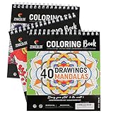 Lote de 3 Libros para Colorear: Animales, Mandalas, Flores - Libro Colorear Adultos con Espirales- Cuaderno de Mandalas Antiestrés - 120 dibujos para Colorear